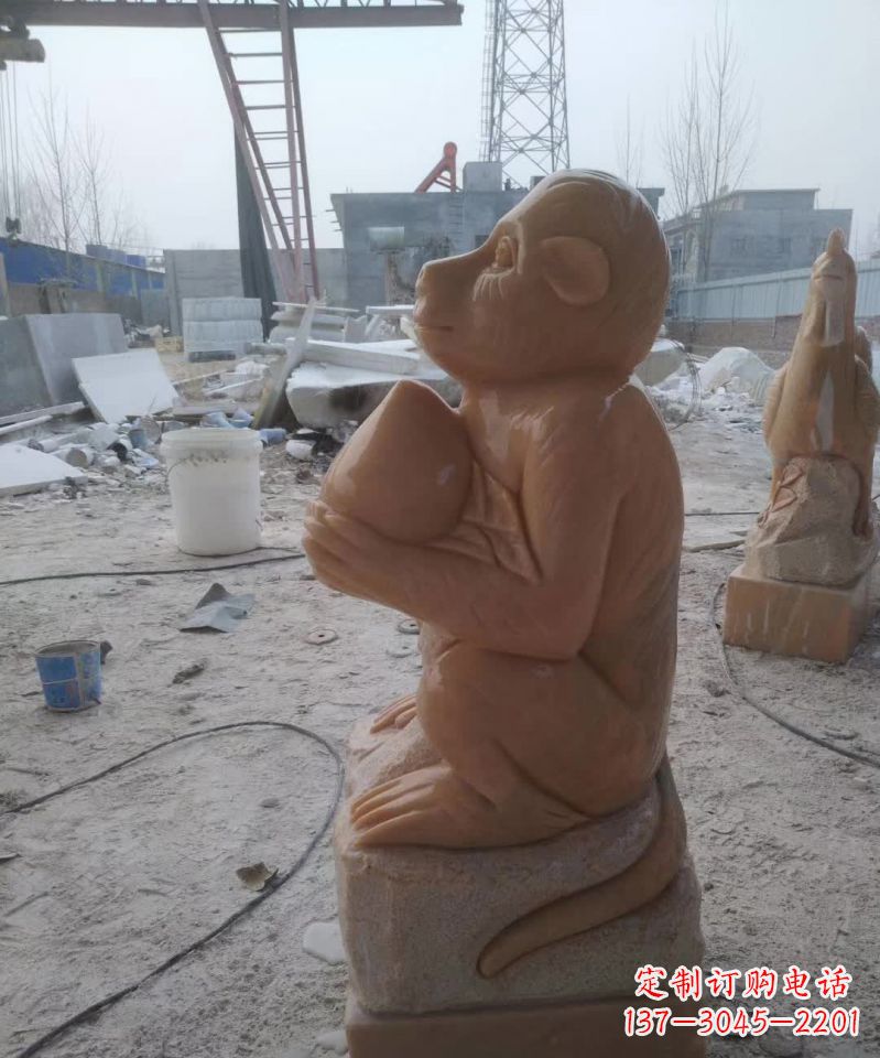 广东晚霞红十二生肖动物石雕
