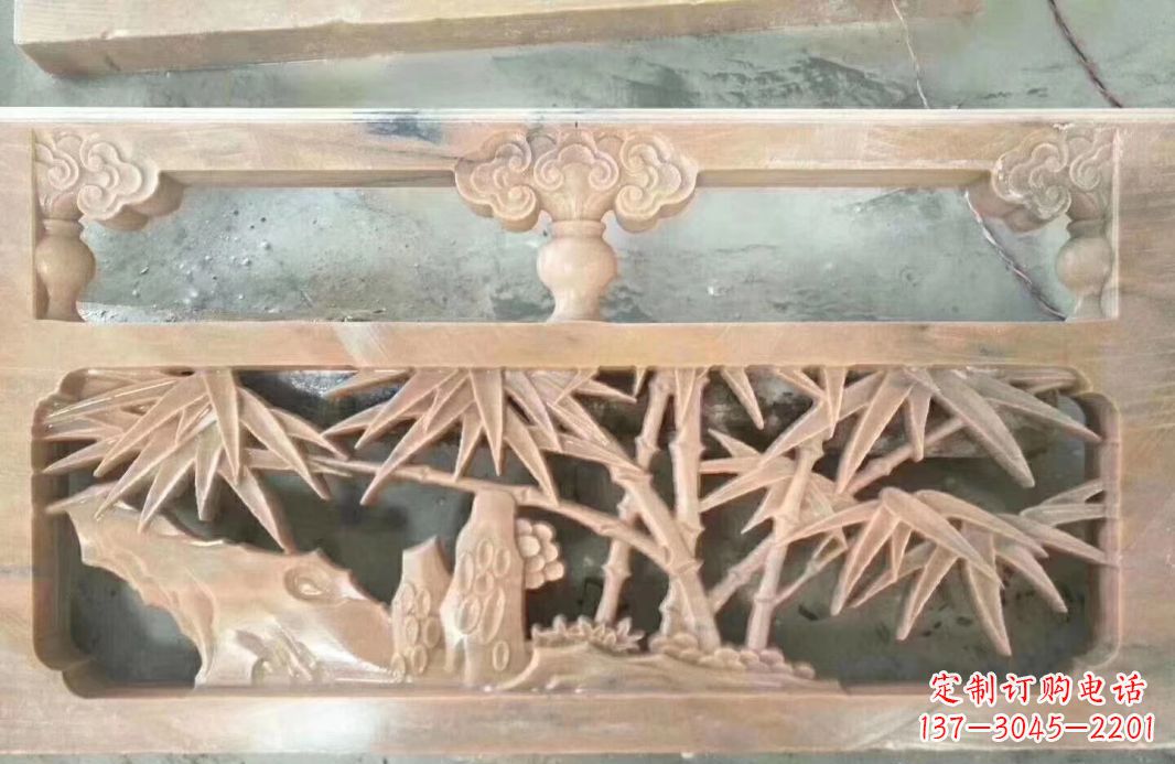 广东晚霞红石浮雕栏板户外摆件园林景观雕塑