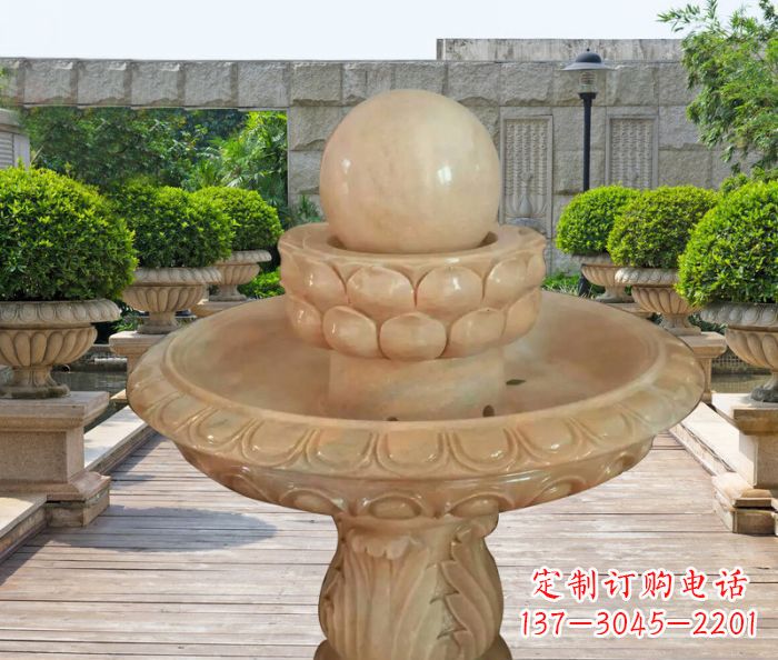 广东晚霞红双层风水球公园喷泉石雕 (2)