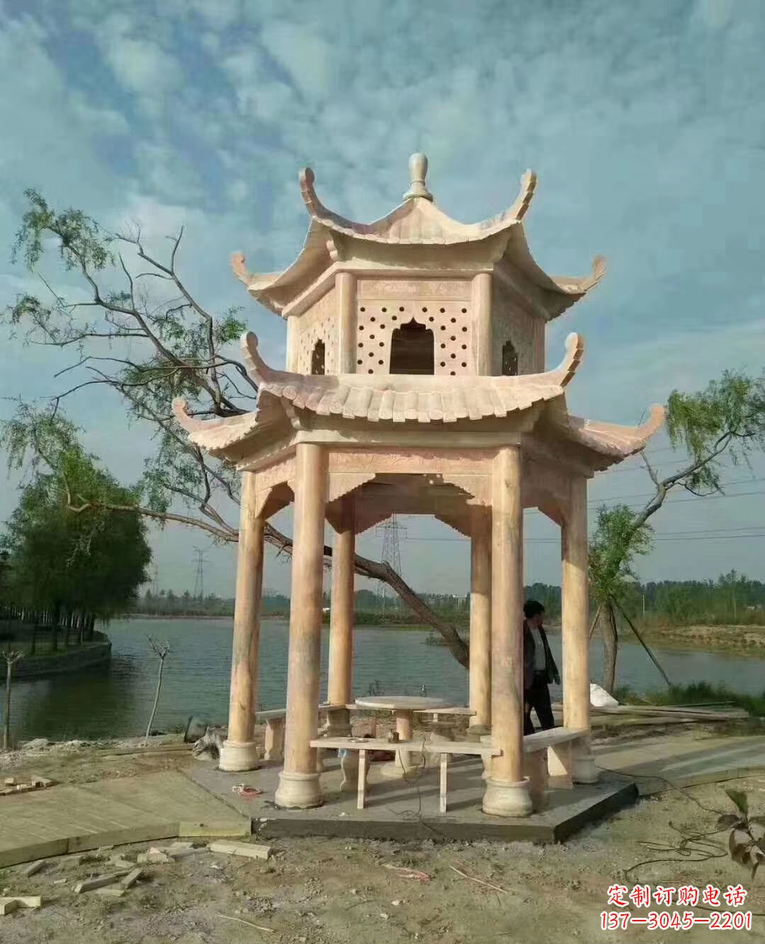 广东晚霞红双层石凉亭 (2)