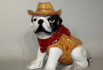广东任性可爱的牛仔造型斗牛犬雕塑