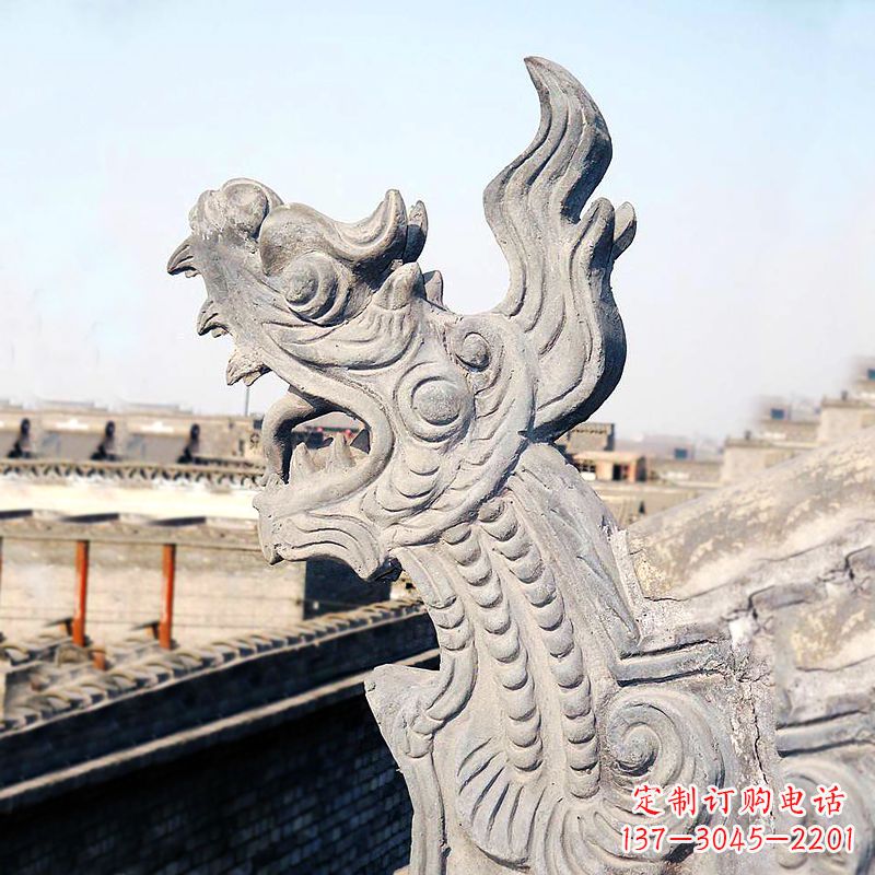 广东屋脊鸱尾螭吻雕塑-古建装饰神兽动物雕塑