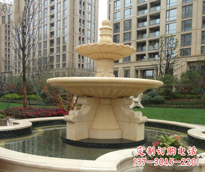 广东小区景观晚霞红多层喷泉石雕 (3)