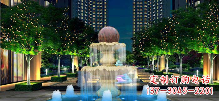 广东小区石来运转风水球石雕喷泉