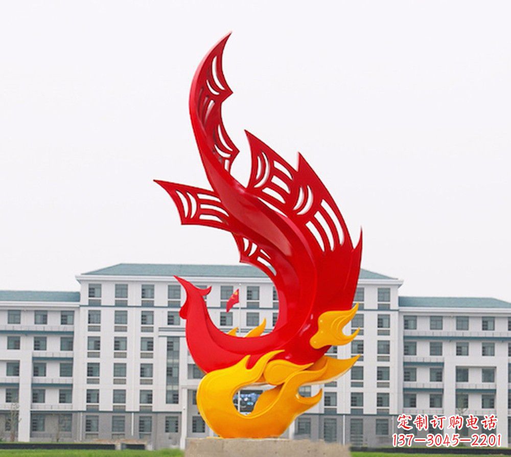 广东校园不锈钢凤凰浴火雕塑