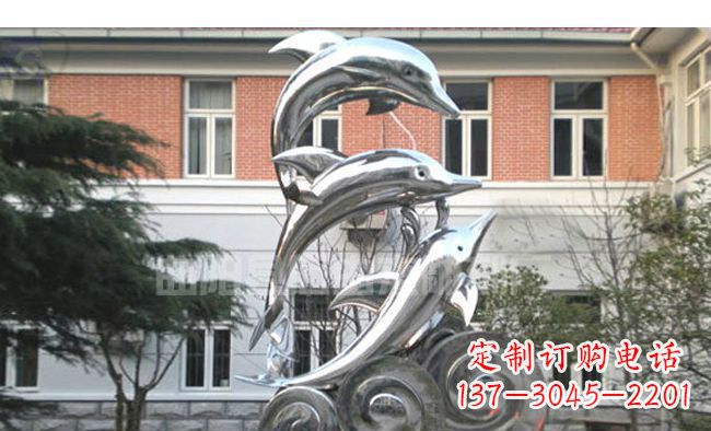 广东校园不锈钢海浪海豚雕塑