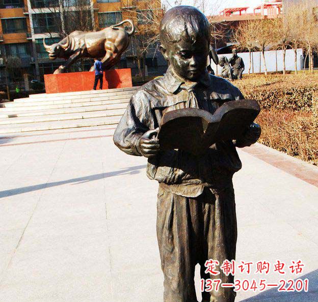 广东校园看书的小学生人物铜雕