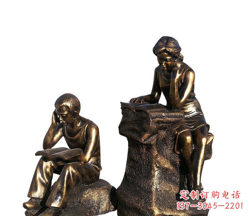 广东校园铸铜学生看书人物雕塑