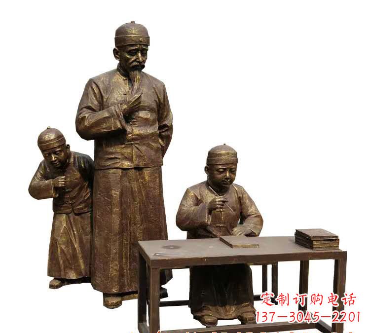 广东学生与老师人物铜雕