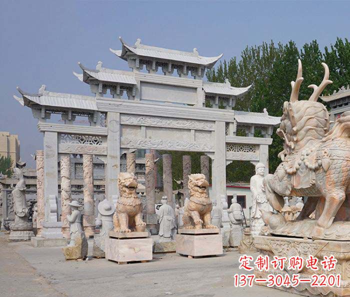 广东园林仿古三门牌坊石雕