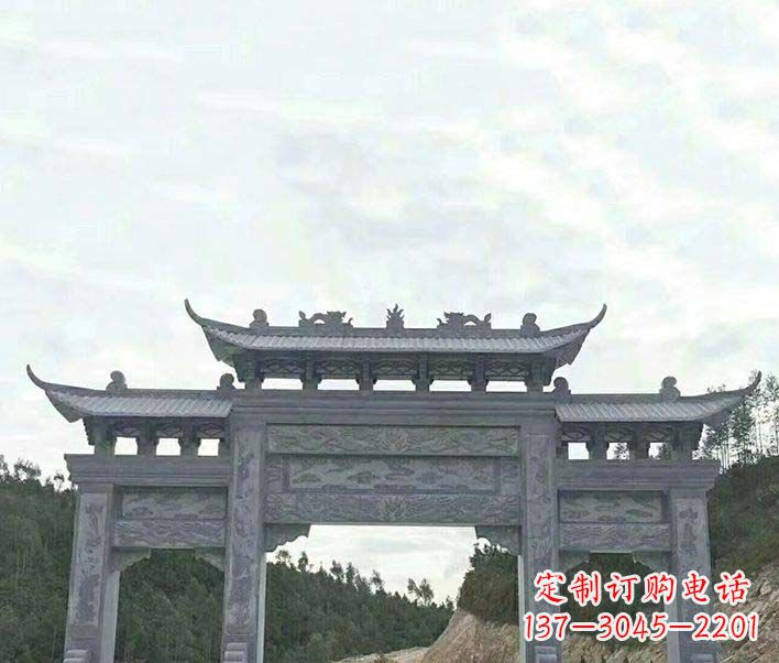 广东园林仿古三门石牌坊景观石雕
