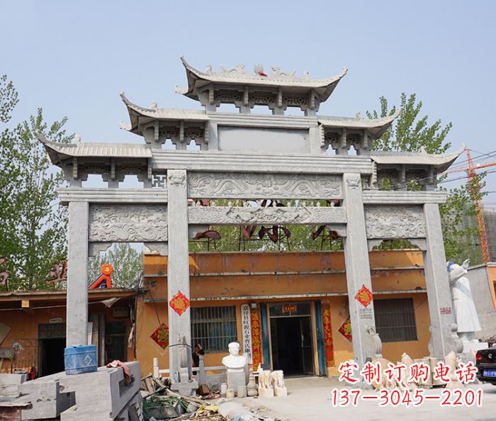 广东园林仿古三门牌坊石雕 (5)