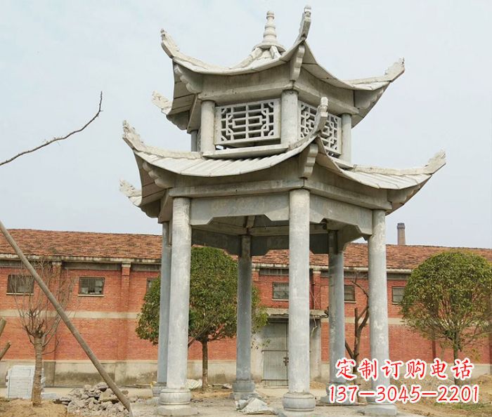 广东园林仿古双层石雕凉亭 (2)