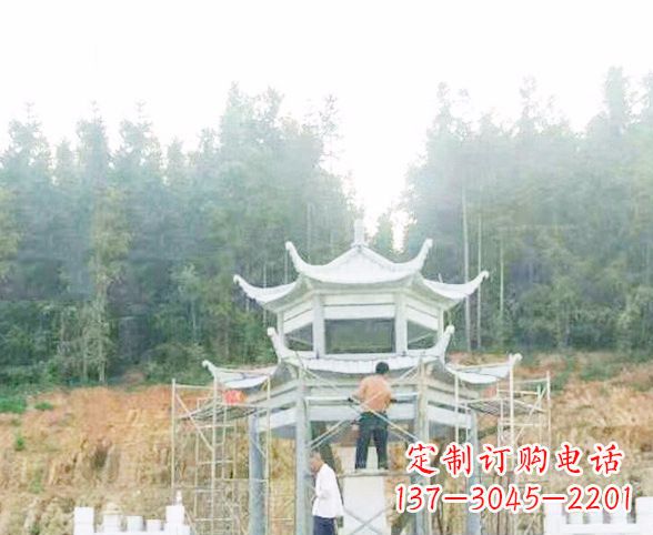 广东园林仿古双层石凉亭景观石雕 (2)