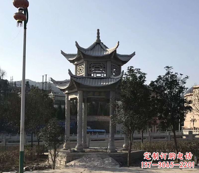 广东园林仿古双层石凉亭景观石雕 (4)