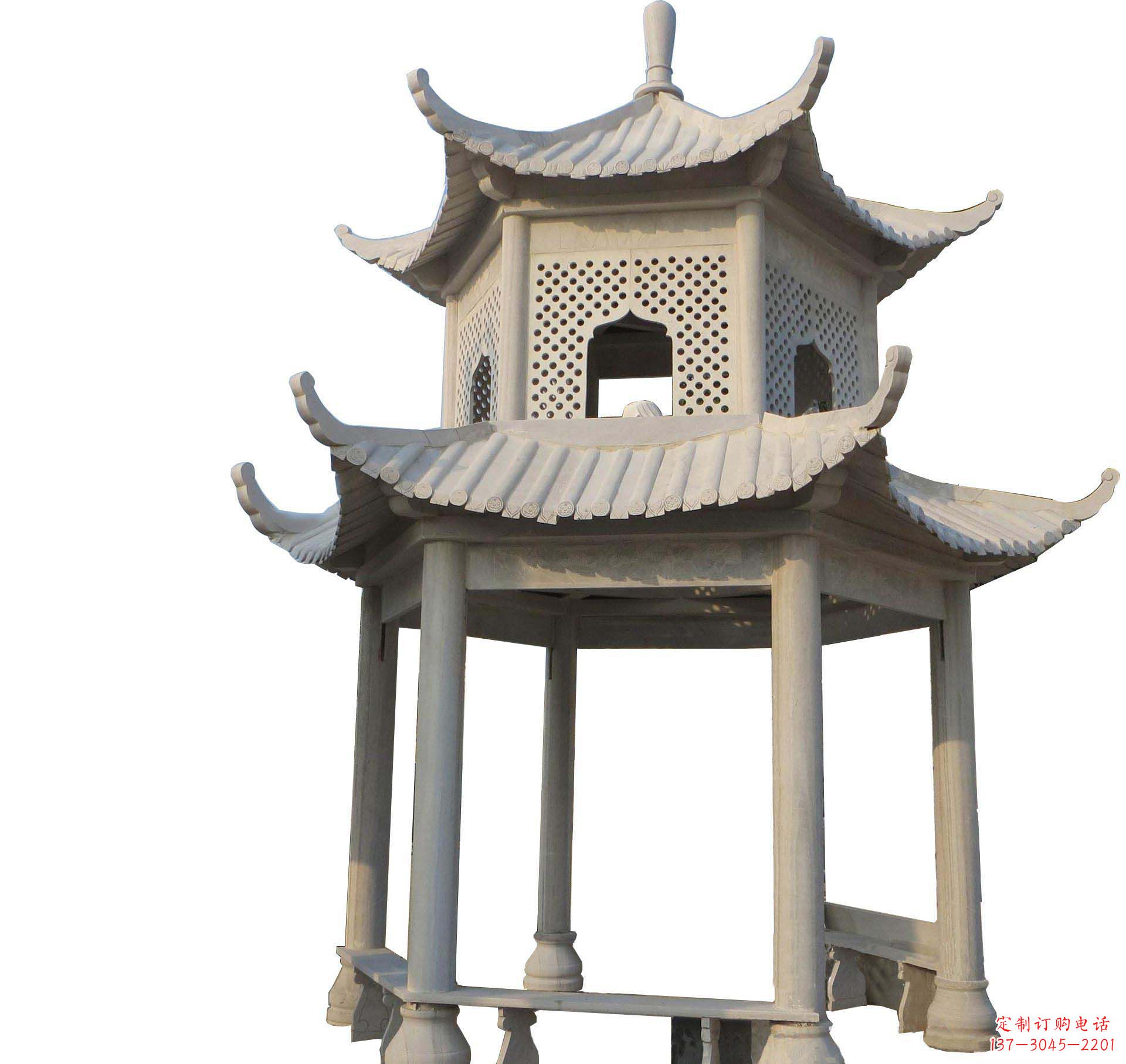 广东园林景观大理石六角石雕双层凉亭