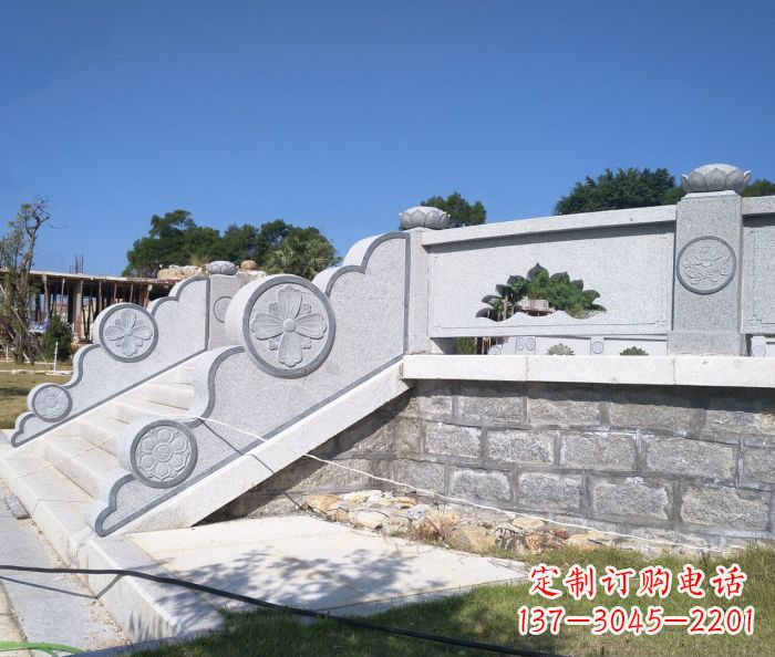 广东园林景观大理石镂空莲花石栏板 (2)