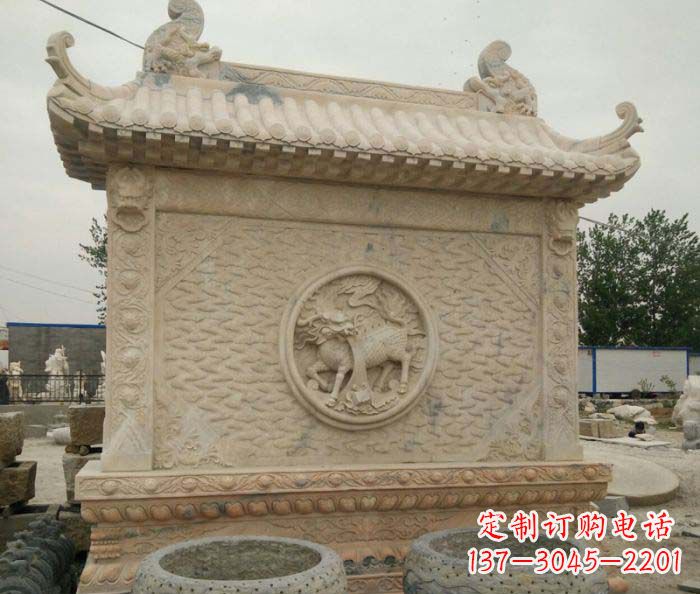 广东园林景观晚霞红石雕影壁