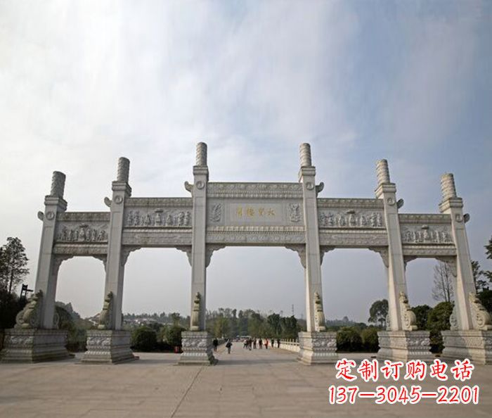 广东园林景观五门石雕牌坊