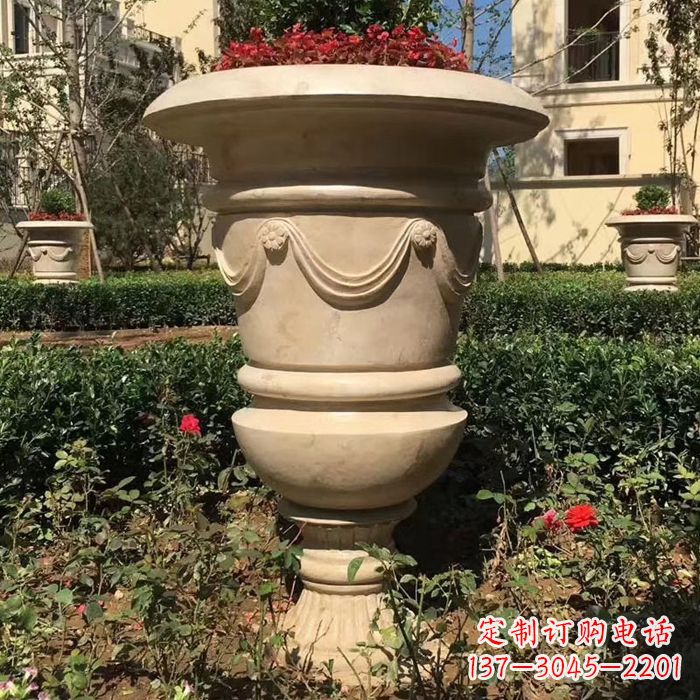 广东园林砂岩石雕花盆
