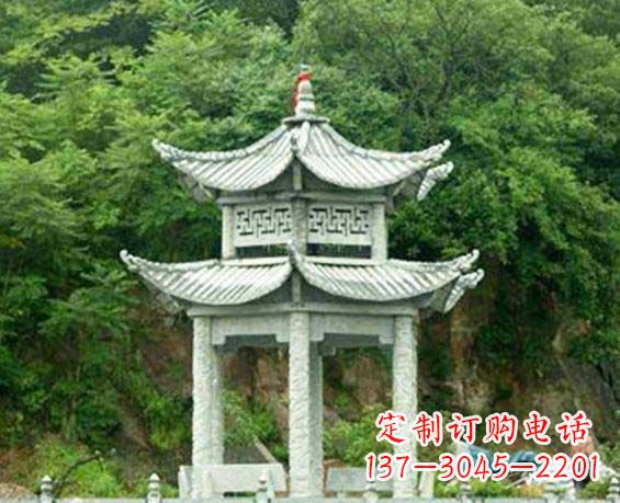 广东园林双层六角石凉亭景观石雕