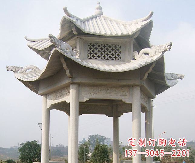 广东园林双层镂空石凉亭景观石雕