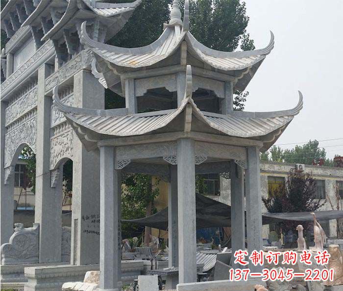 广东园林双层石雕凉亭