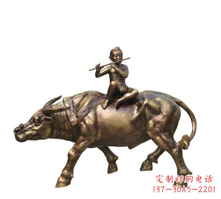 广东铸铜牧童牛雕塑