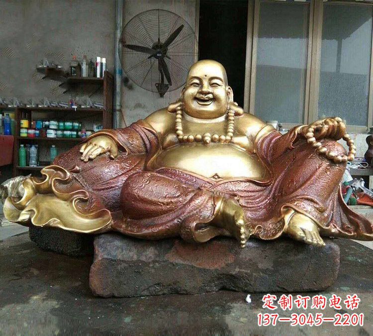 广东宗教供奉坐式弥勒佛铜雕