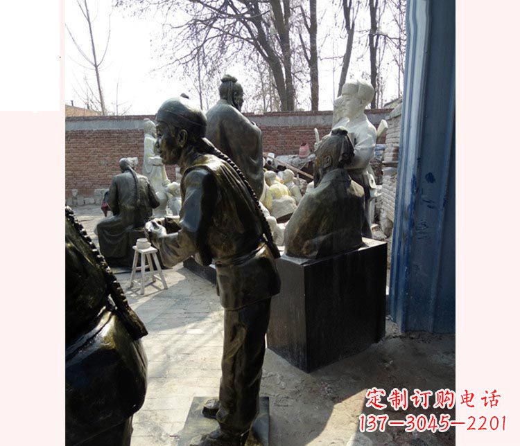 广东作揖的店小二铜雕