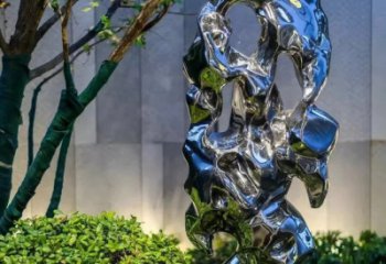 广东太湖石雕塑-园林景观不锈钢镜面抽象太湖石雕塑